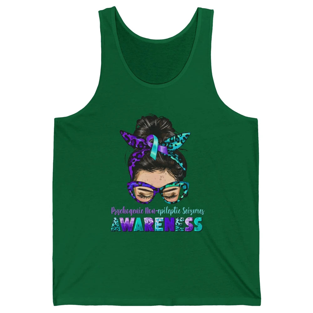 Psychogenic Non-epileptic Seizures PNES Ribbon Messy Bun Mom Unisex Jersey Tank