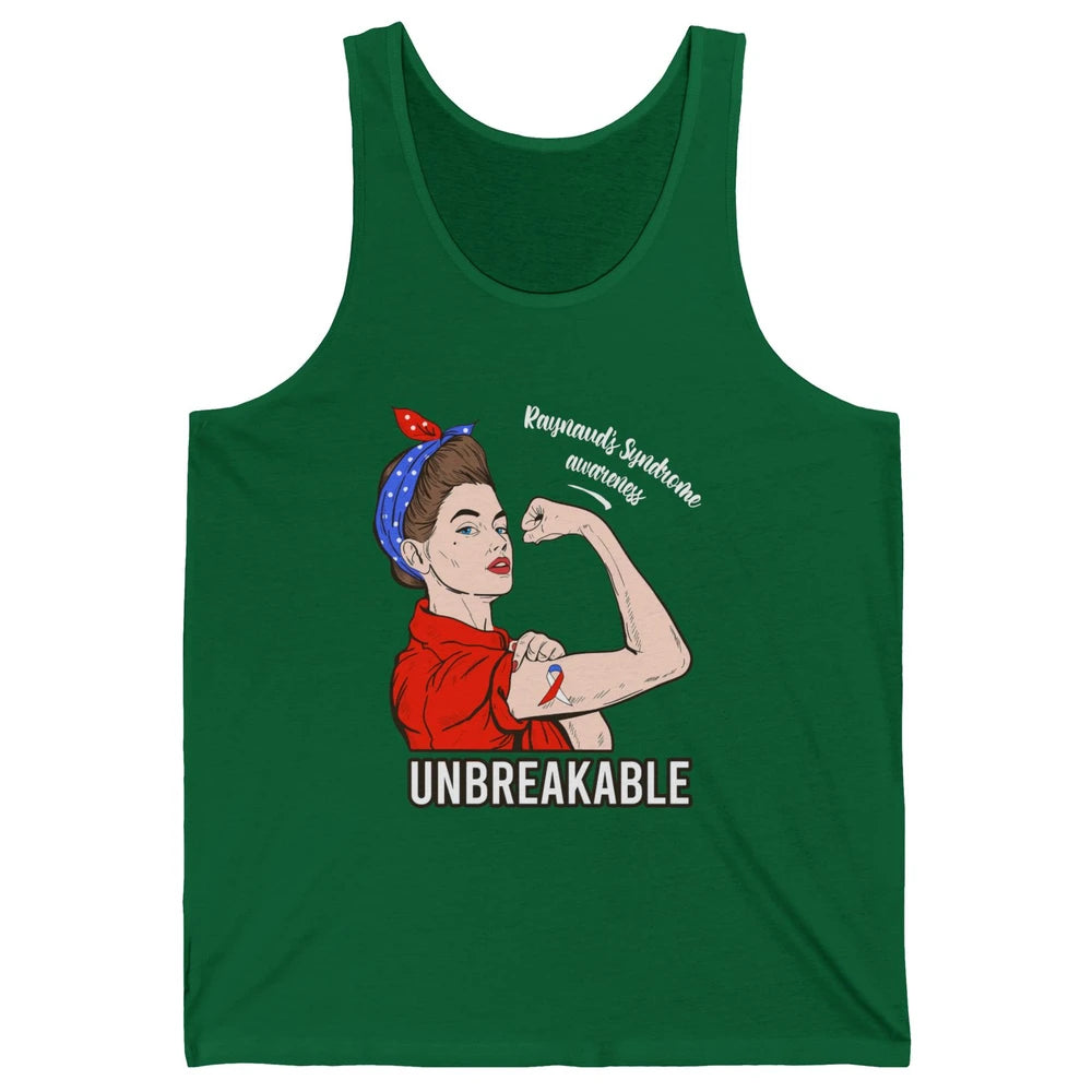 Raynaud's Syndrome Red Blue Ribbon Strong Woman Unbreakable Unisex Jersey Tank