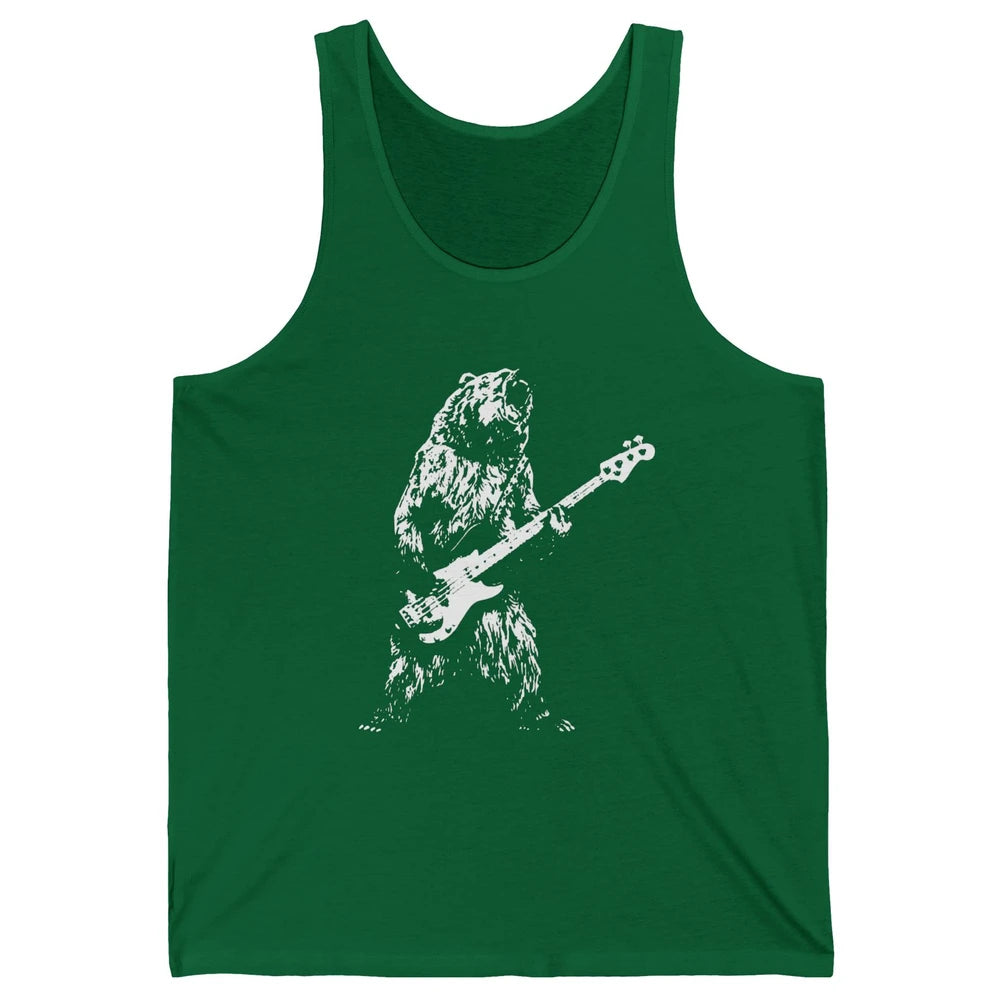 Retro Bear Playing Bass Guitar Bear Guitarist Music Lovers Unisex Jersey Tank