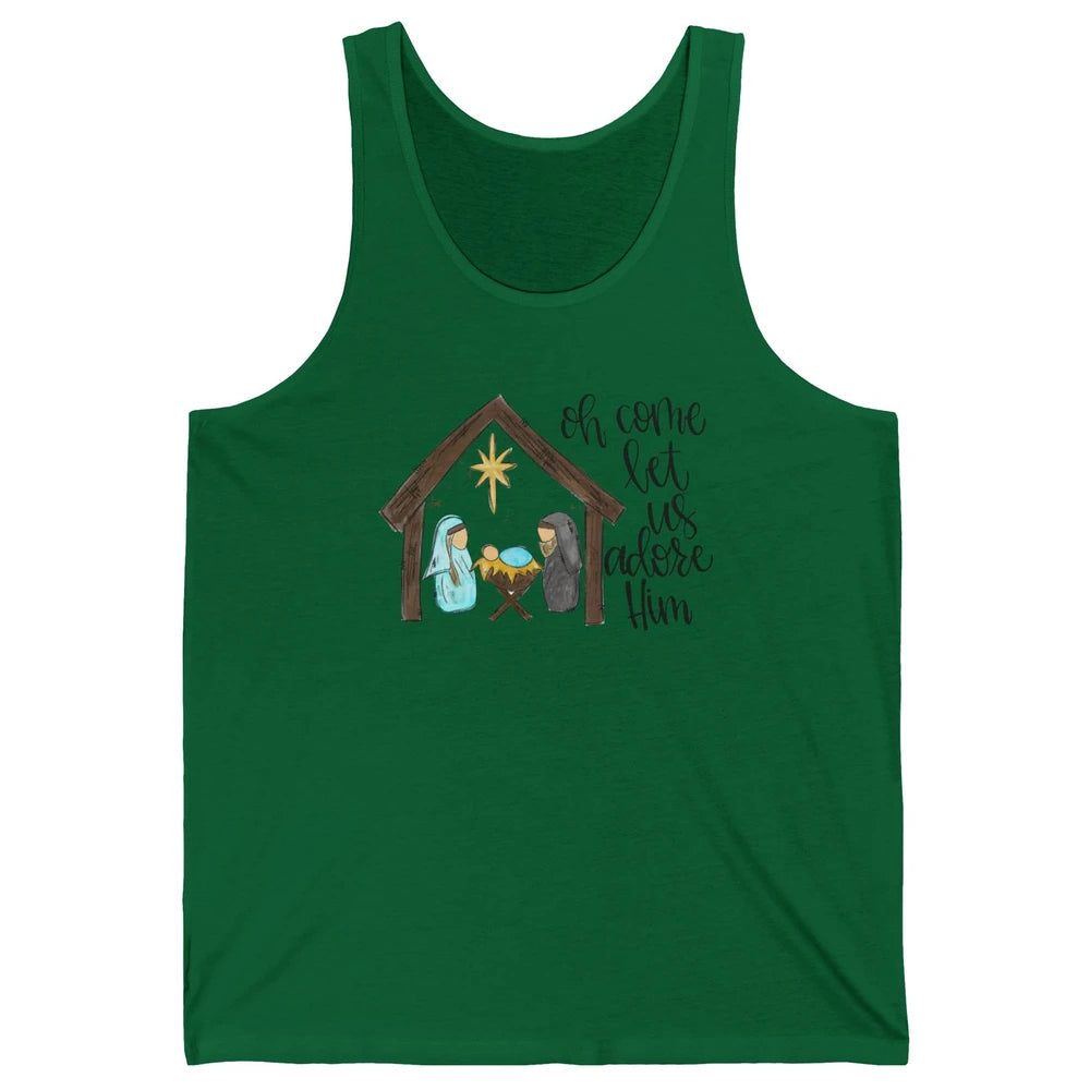 Retro Christmas Church Oh Come Let Us Adore Him Hand Drawing Unisex Jersey Tank