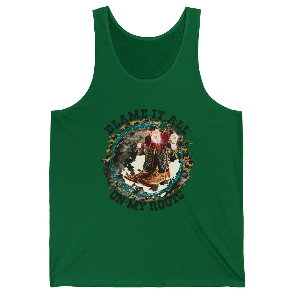 Retro Leopard Cowboy Boots Blame It On My Roots Western Girl Unisex Jersey Tank