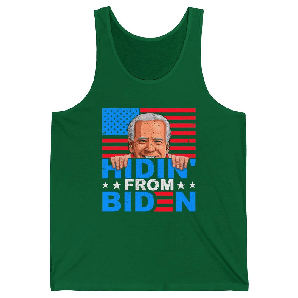 Retro Funny Joe Biden Hiding From Biden Anti Liberal US Flag Unisex Jersey Tank