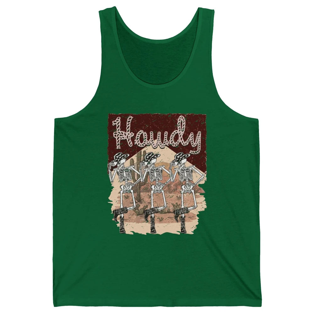 Retro Desert Cowboy Skeleton Dancing Howdy Western Halloween Unisex Jersey Tank