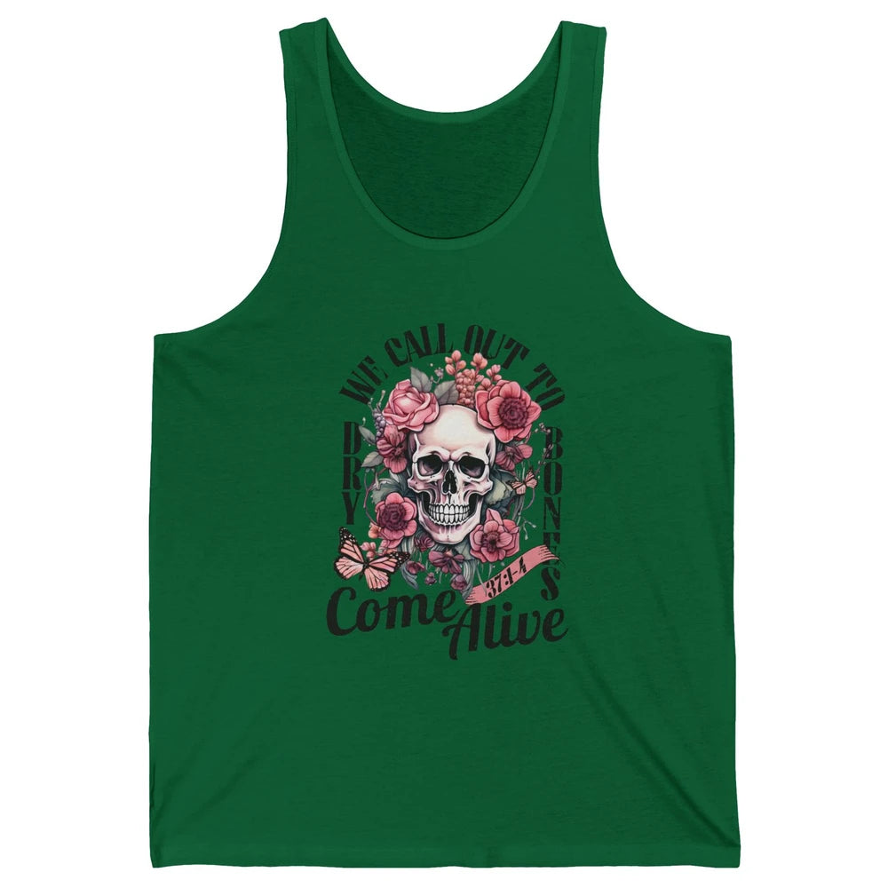 Floral Skull Dry Bones Come Alive Bible Christian Halloween Unisex Jersey Tank