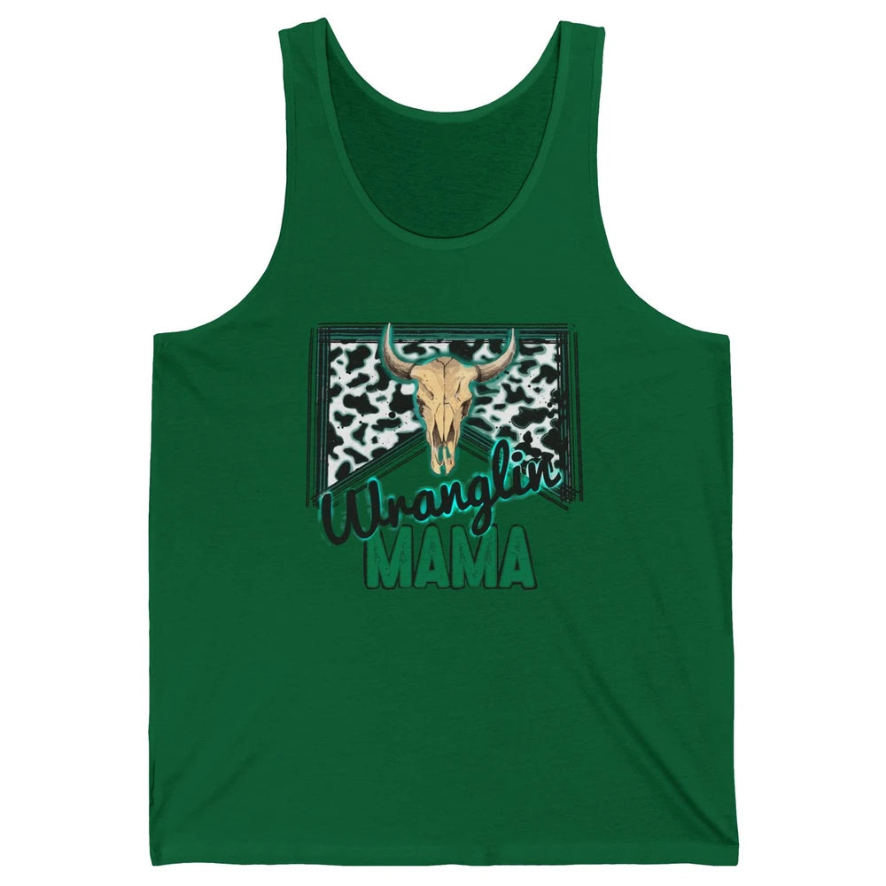 Retro Cowhide Bull Skull Wrangling Mama Western Country Girl Unisex Jersey Tank