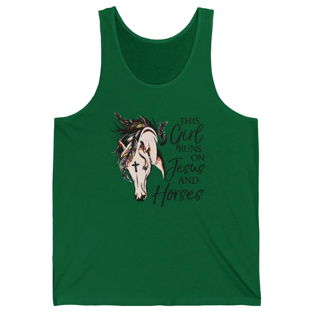 Christian This Girl Runs On Jesus And Horses Western Cowgirl Unisex Jersey Tank