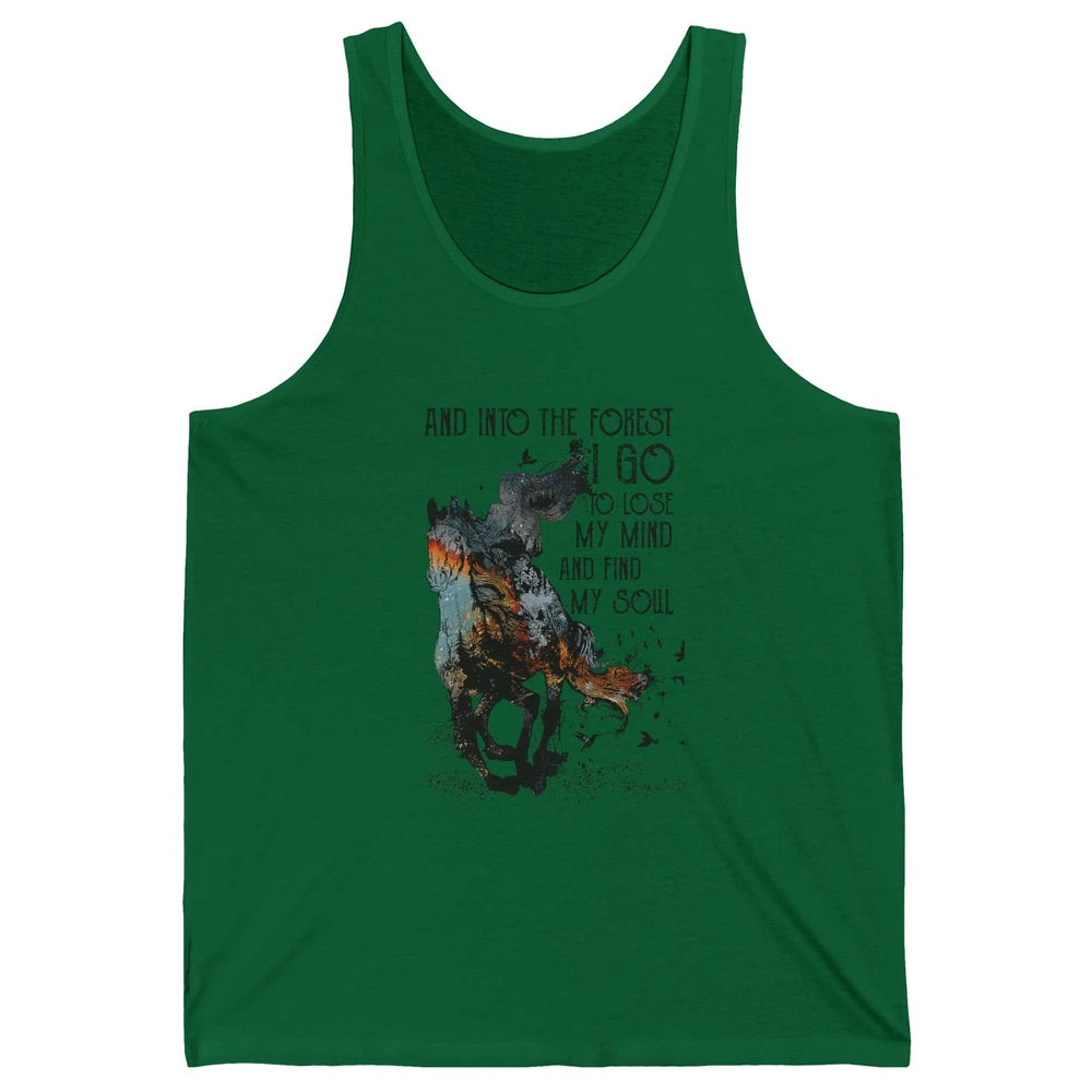 Retro Cowgirl Riding Horse Into Forest I Go Western Cowboy Unisex Jersey Tank