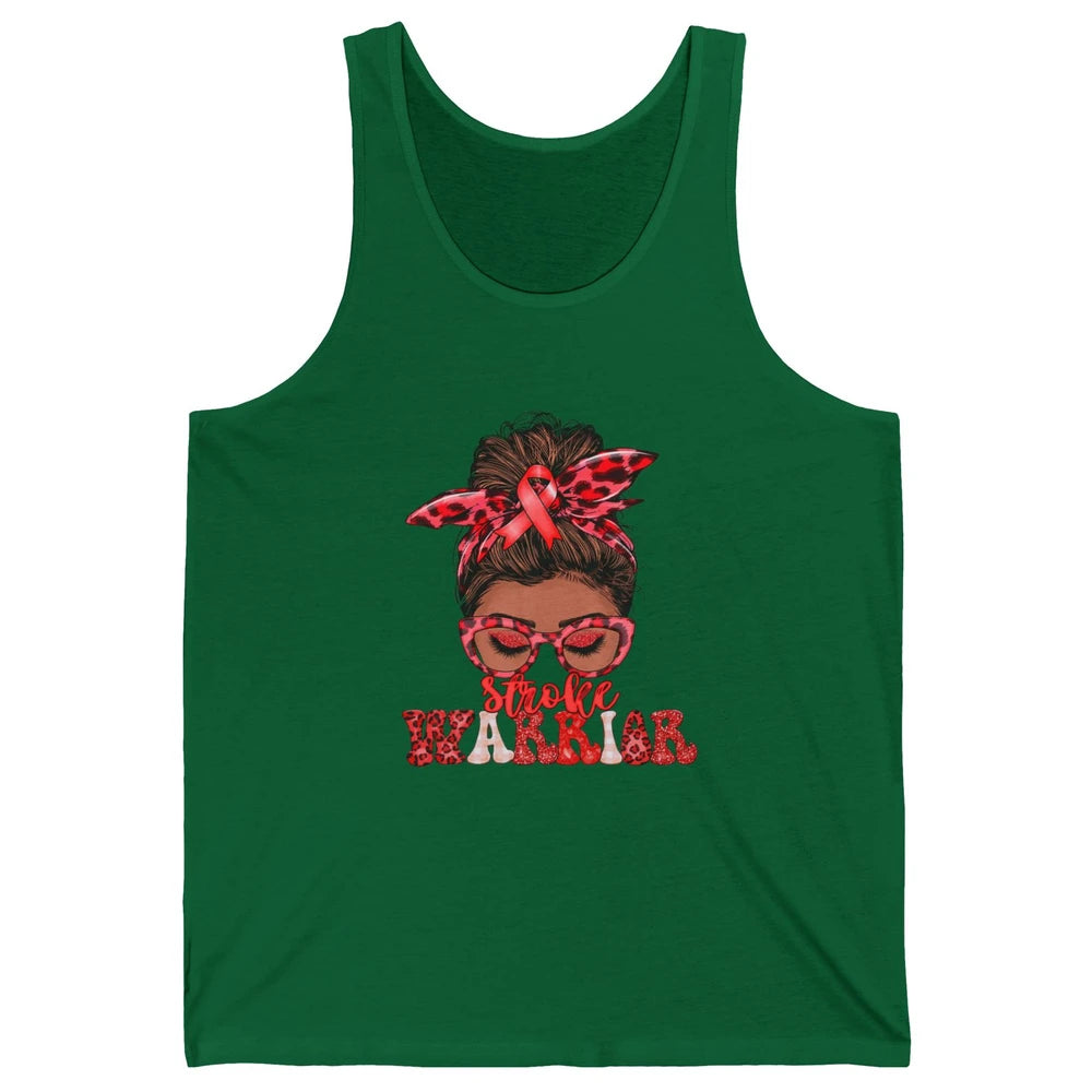Afro Messy Hair Bun Black Women Warrior Red Stroke Awareness Unisex Jersey Tank