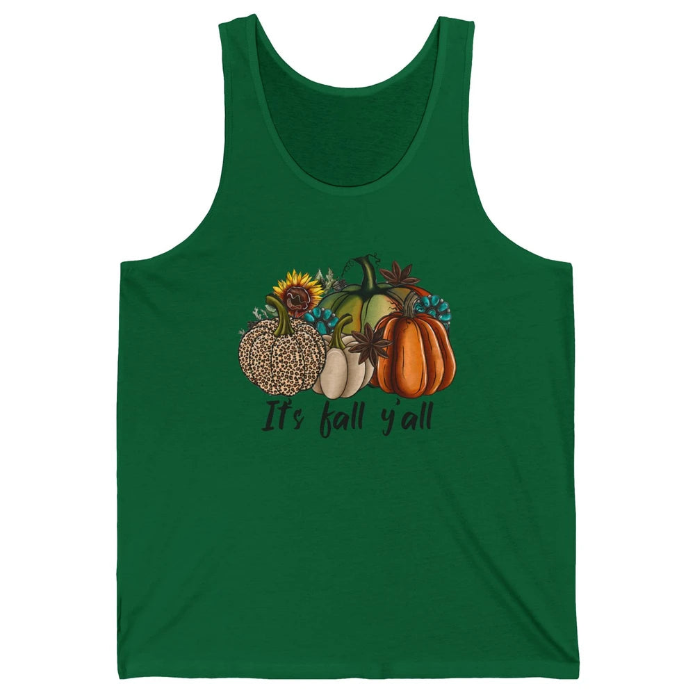 Leopard Pumpkin It's Fall Yall Fall Leaves Western Autumn Unisex Jersey Tank