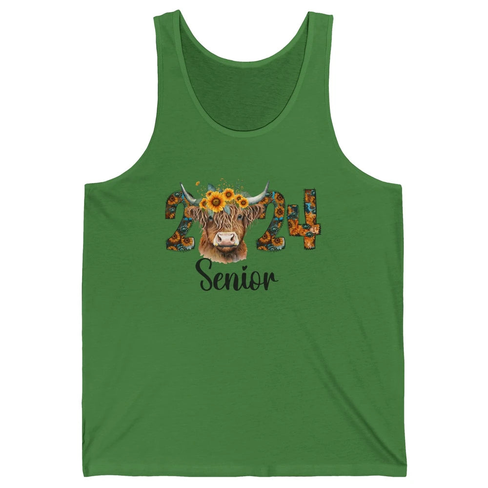 Sunflower Highland Cow Senior 2024 Graduate Bachelor Western Unisex Jersey Tank