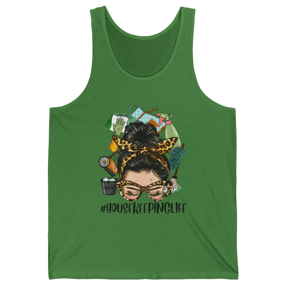 Housekeeping Life Messy Bun Bandana Leopard Housekeeper Mom Unisex Jersey Tank