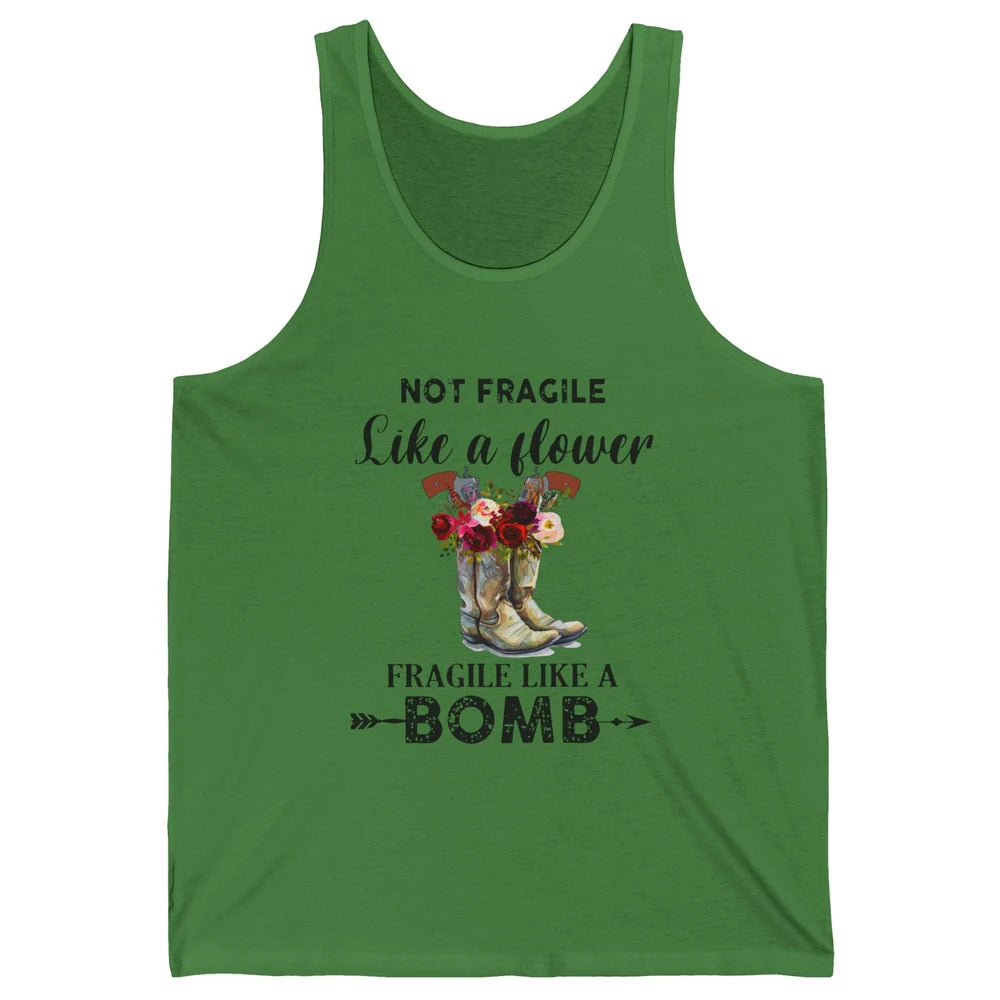 Retro Cowgirl Fragile Like A Bomb Cowgirl Boots Western Girl Unisex Jersey Tank