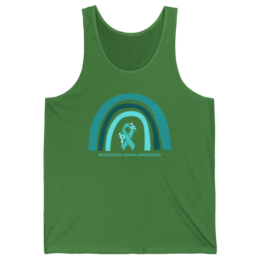 Myasthenia Gravis Awareness Floral Teal Ribbon Rainbow Unisex Jersey Tank