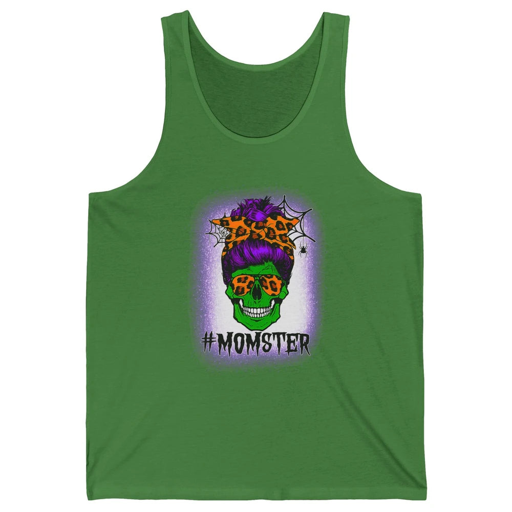 Retro Momster Messy Bun Skull Mom Halloween Spooky Mama Goth Unisex Jersey Tank