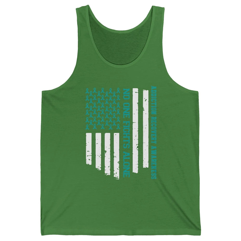 Addiction Recovery Awareness Teal Ribbon No One Fiht Alone Unisex Jersey Tank