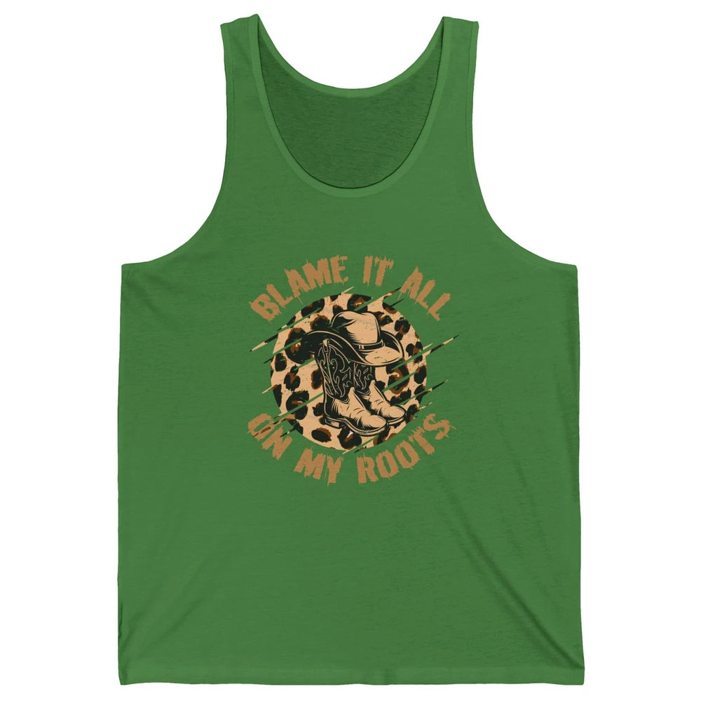 Retro Leopard Cowboy Boots Blame It On My Roots Western Girl Unisex Jersey Tank