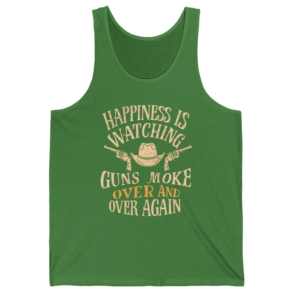 Happiness Is Watching Gunsmoke Over Retro Cowboy Hat Rodeo Howdy Western Country Unisex Jersey Tank