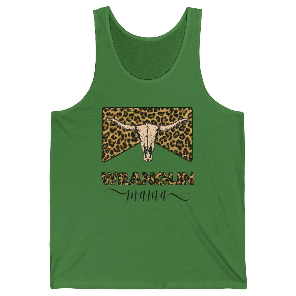 Retro Leopard Bull Skull Wrangling Mama Western Country Girl Unisex Jersey Tank