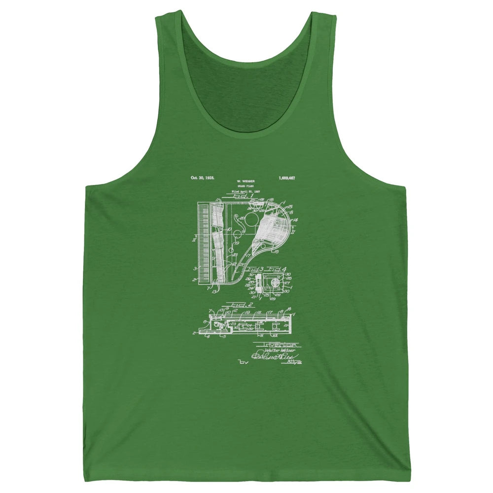Piano Patent Style Vintage Grand Pianist Line Art Drawing Unisex Jersey Tank