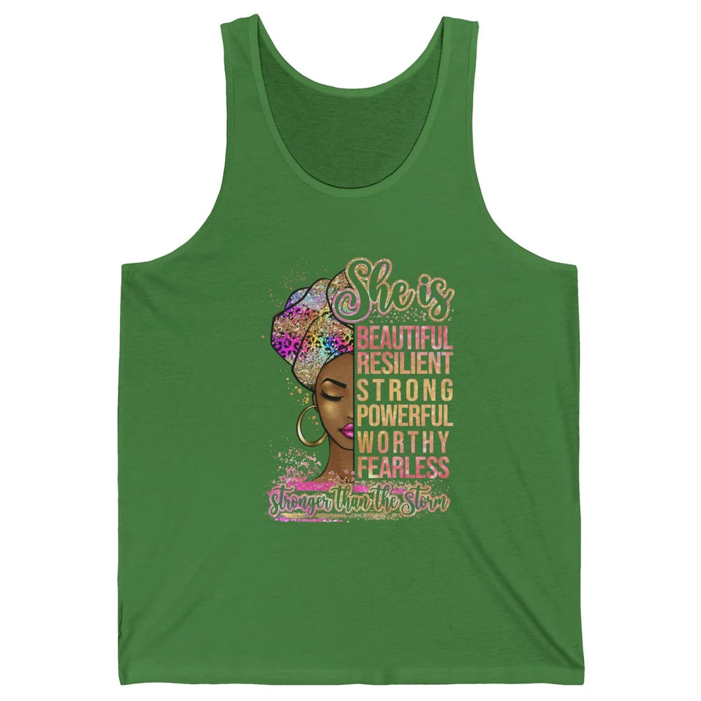 Afro Woman Strong Than Storm Melanin African American Woman Unisex Jersey Tank