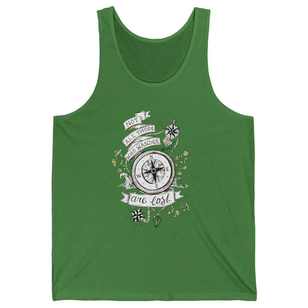 Retro Compass Not All Who Wander Are Lost Mountain Adventure Unisex Jersey Tank