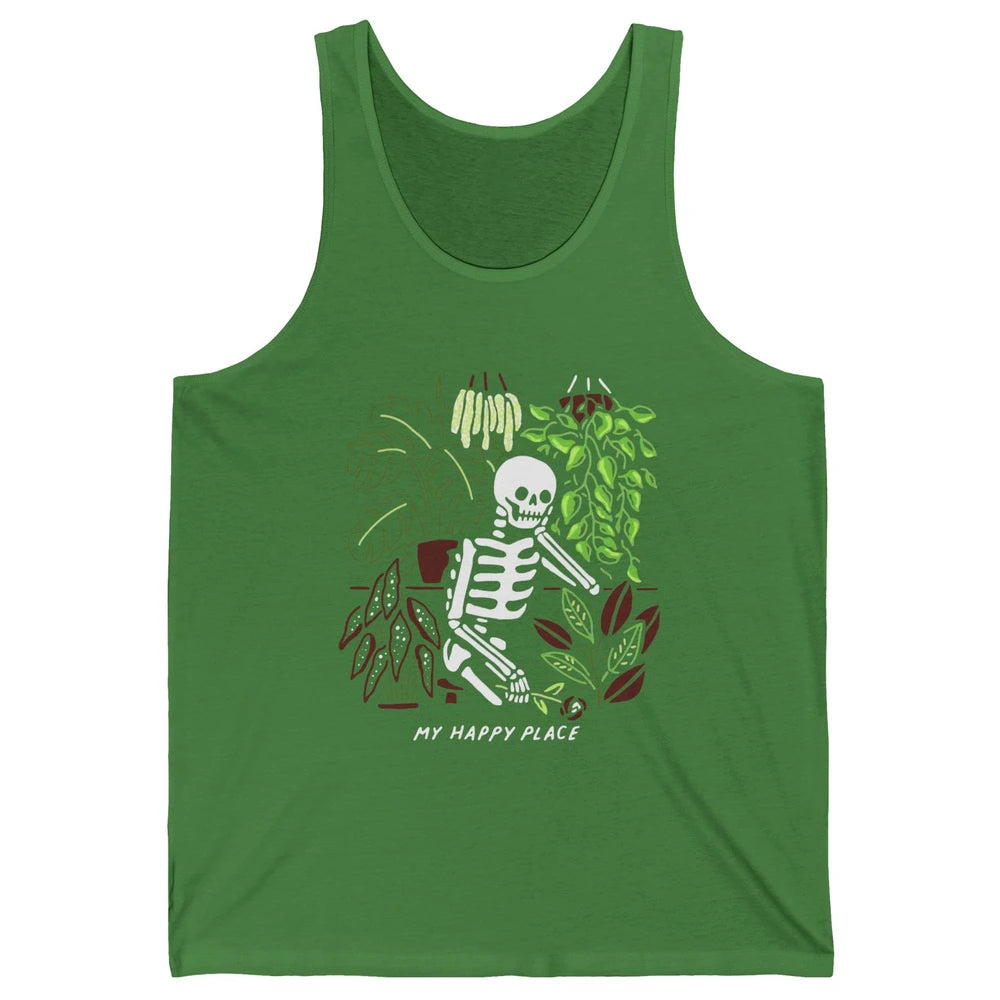 Retro Funny Skeleton Gardening My Happy Place Plant Lovers Unisex Jersey Tank