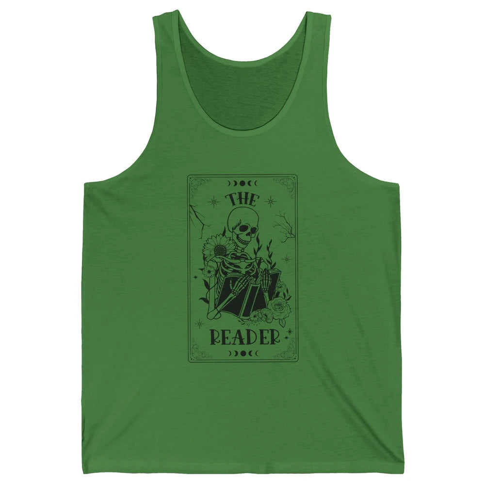 The Reader Skeleton Tarot Card Halloween Reader Book Lovers Unisex Jersey Tank