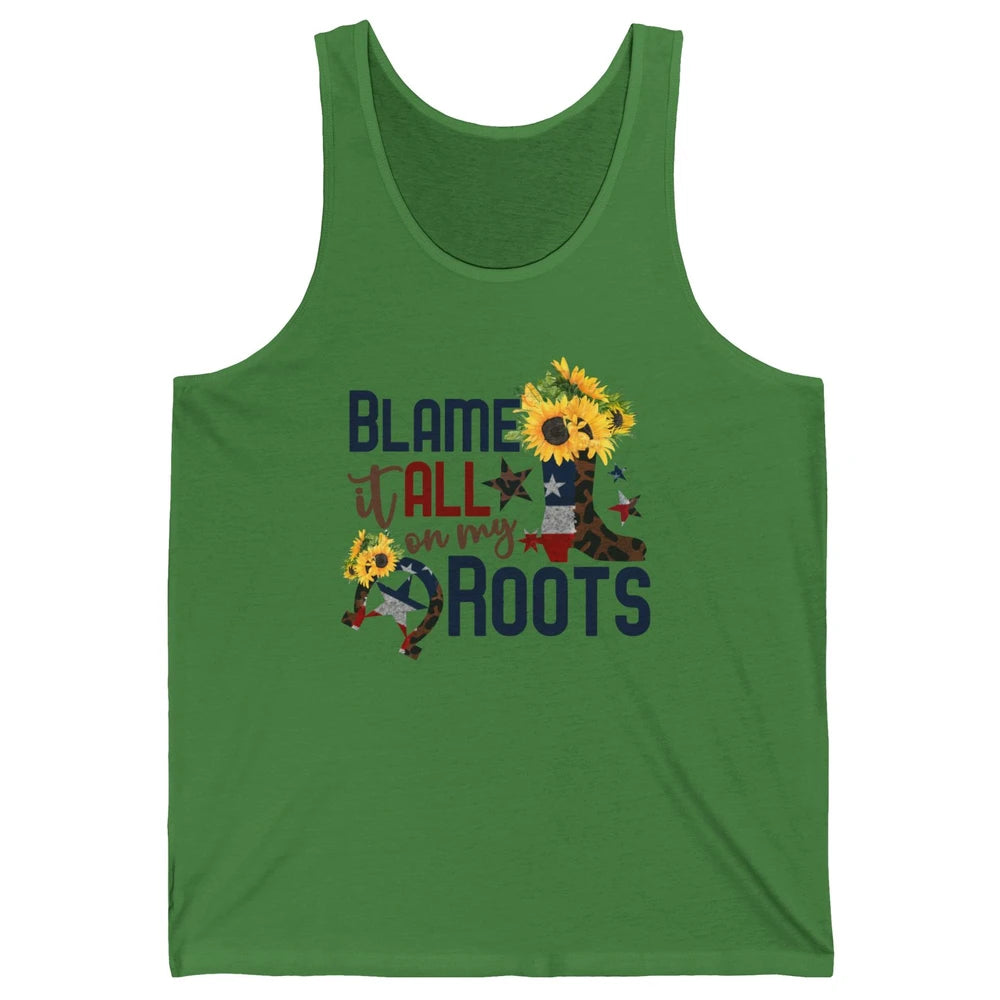 Retro Cowgirl Boot Blame It All On My Boot US Flag Sunflower Unisex Jersey Tank