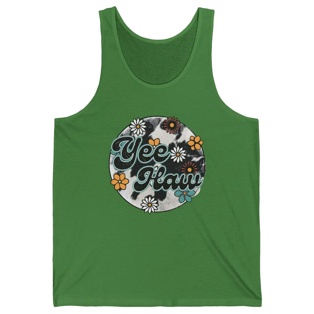 Retro Groovy Daisy Yee Haw Cowhide Western Country Cowgirl Unisex Jersey Tank