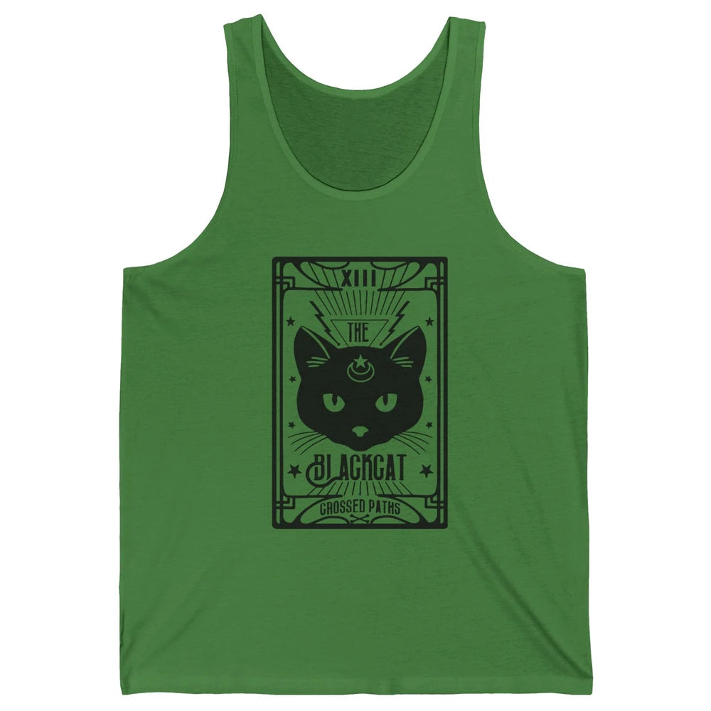 Retro Halloween Black Cat Crossed Path Tarot Card Witchcraft Unisex Jersey Tank