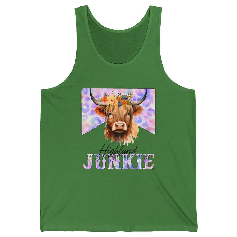 Floral Highland Cow Junkie Western Country Farm Animal Unisex Jersey Tank