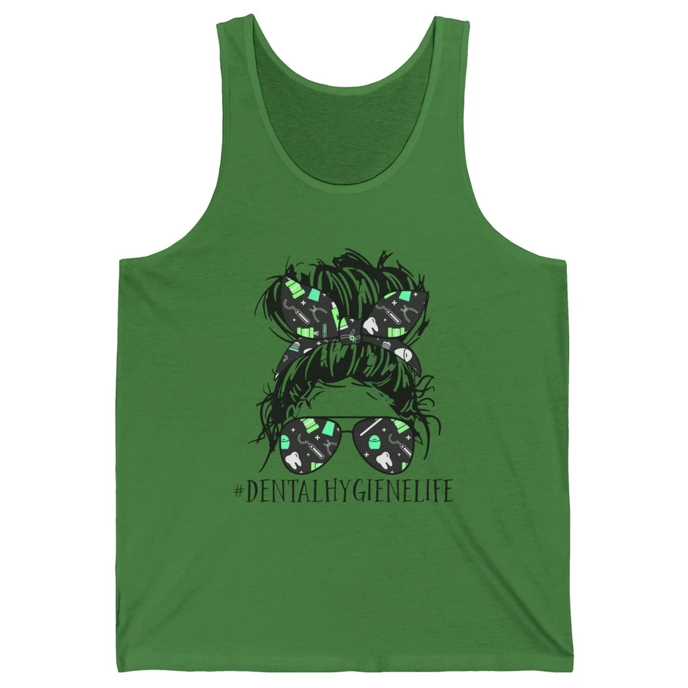 Retro Dentist Dental Hygiene Life Messy Bun Hair Sunglasses Unisex Jersey Tank