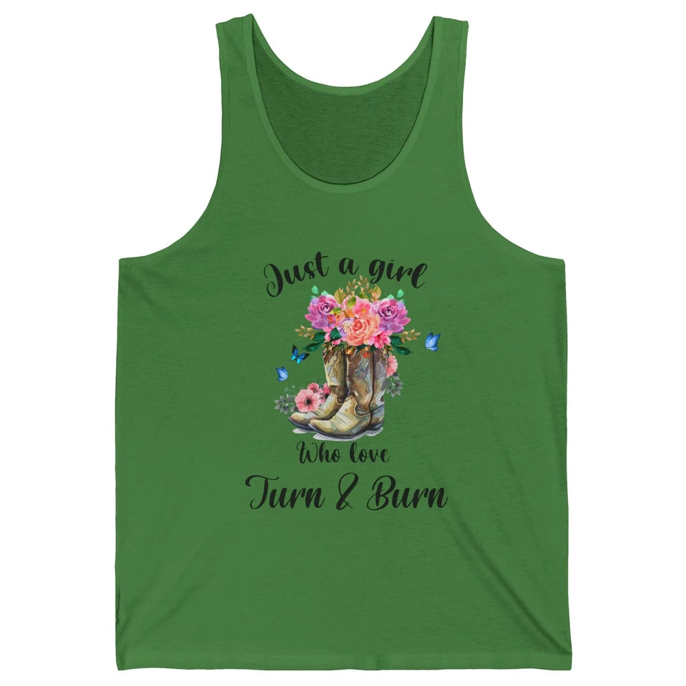 Retro Flower Country Cowgirl Just A Girl Love Turn And Burn Unisex Jersey Tank