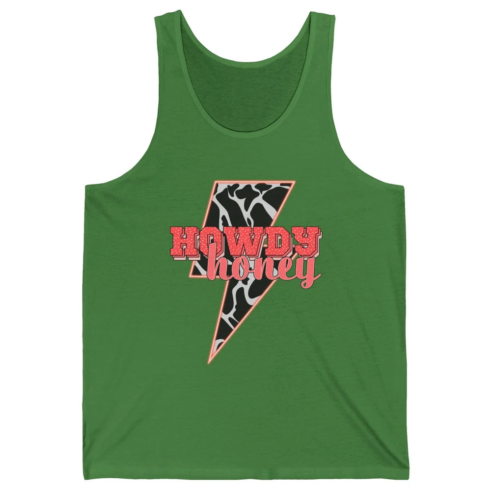 Desert Lightning Bolt Howdy Honey Cow Print Western Cowgirls Unisex Jersey Tank