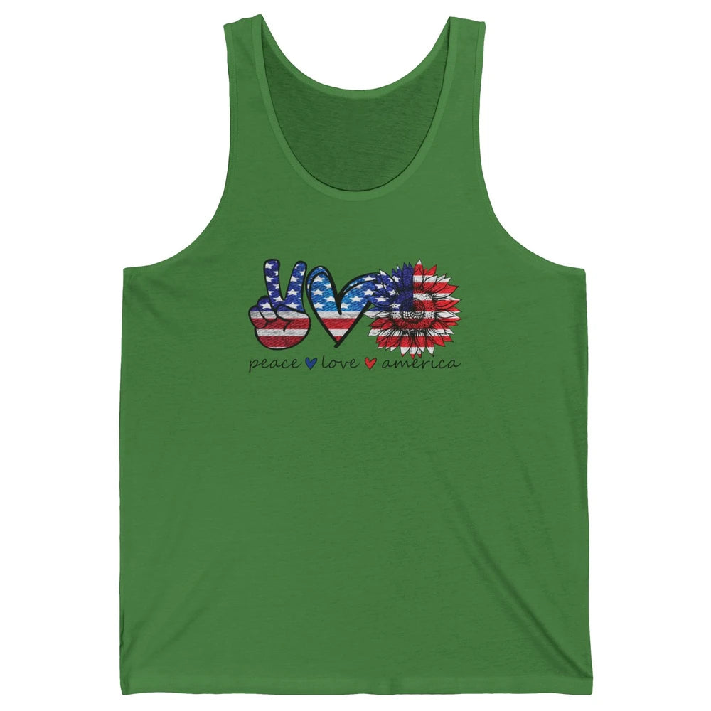 Peace Love America Flag Sunflower 4th of July Memorial Day Unisex Jersey Tank