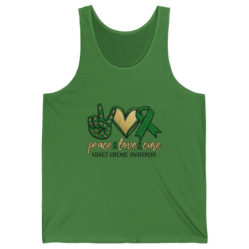 Peace Love Cure Kidney Disease Awareness Green Ribbon Heart Unisex Jersey Tank