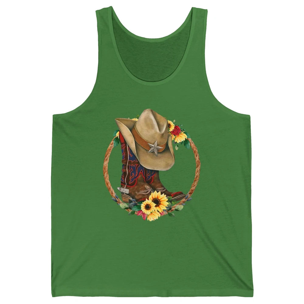 Retro Cowboy Boots Sunflower Let's Go Girls Western Cowgirls Unisex Jersey Tank