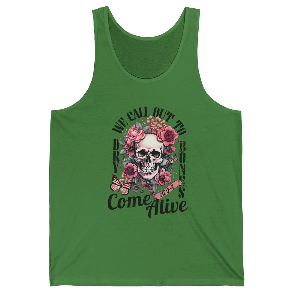 Floral Skull Dry Bones Come Alive Bible Christian Halloween Unisex Jersey Tank