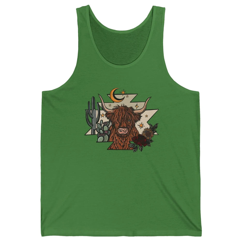 Retro Desert Cactus Highland Cow Western Country Cow Spirit Unisex Jersey Tank