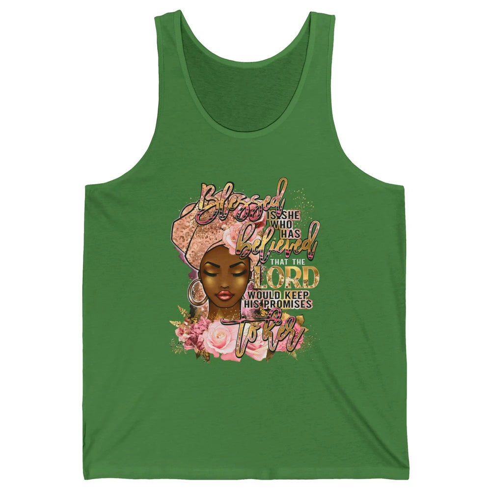 Afro Woman Blessed Is She Who Believed God African Christian Unisex Jersey Tank