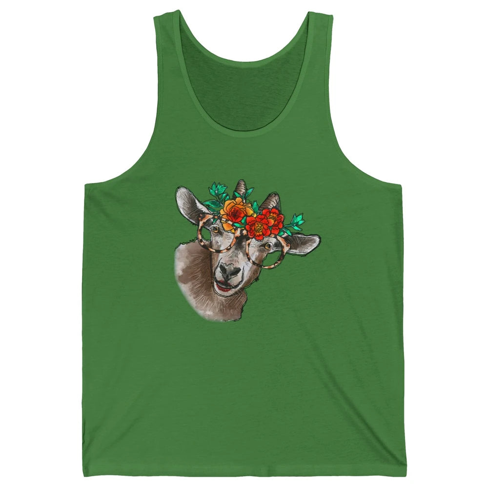 Retro Goat Glasses Flower Goat Girl Goat Lovers Gift Unisex Jersey Tank
