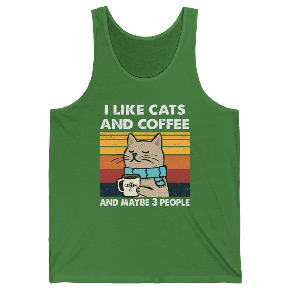 Retro Funny Fall Cat I Like Cats Coffee And Maybe 3 People Unisex Jersey Tank