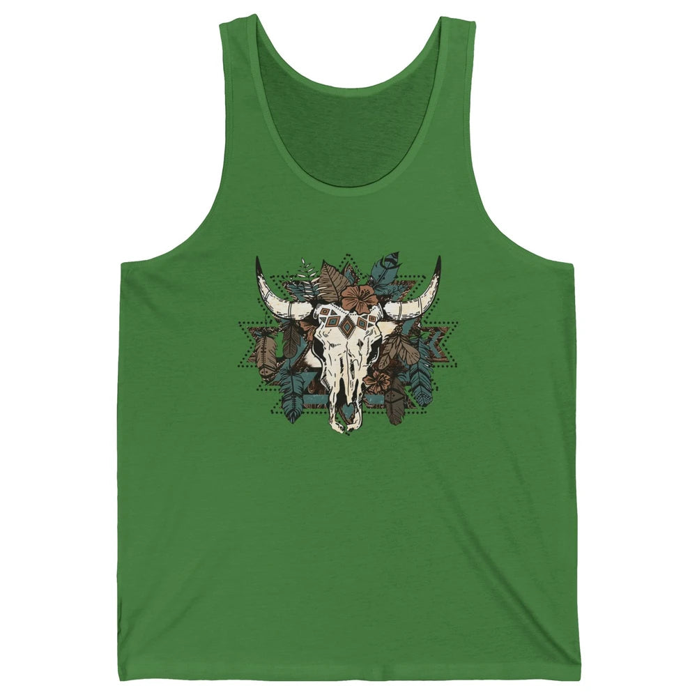 Retro Boho Bull Skull Aztec Desert Cactus Western Country Unisex Jersey Tank