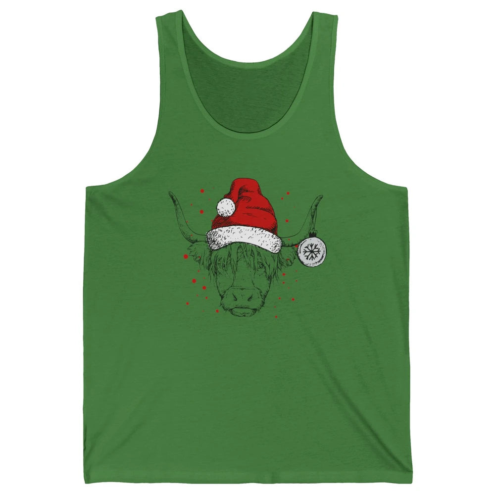 Cute Highland Cow Christmas With Santa Hat Western Xmas Cow Unisex Jersey Tank