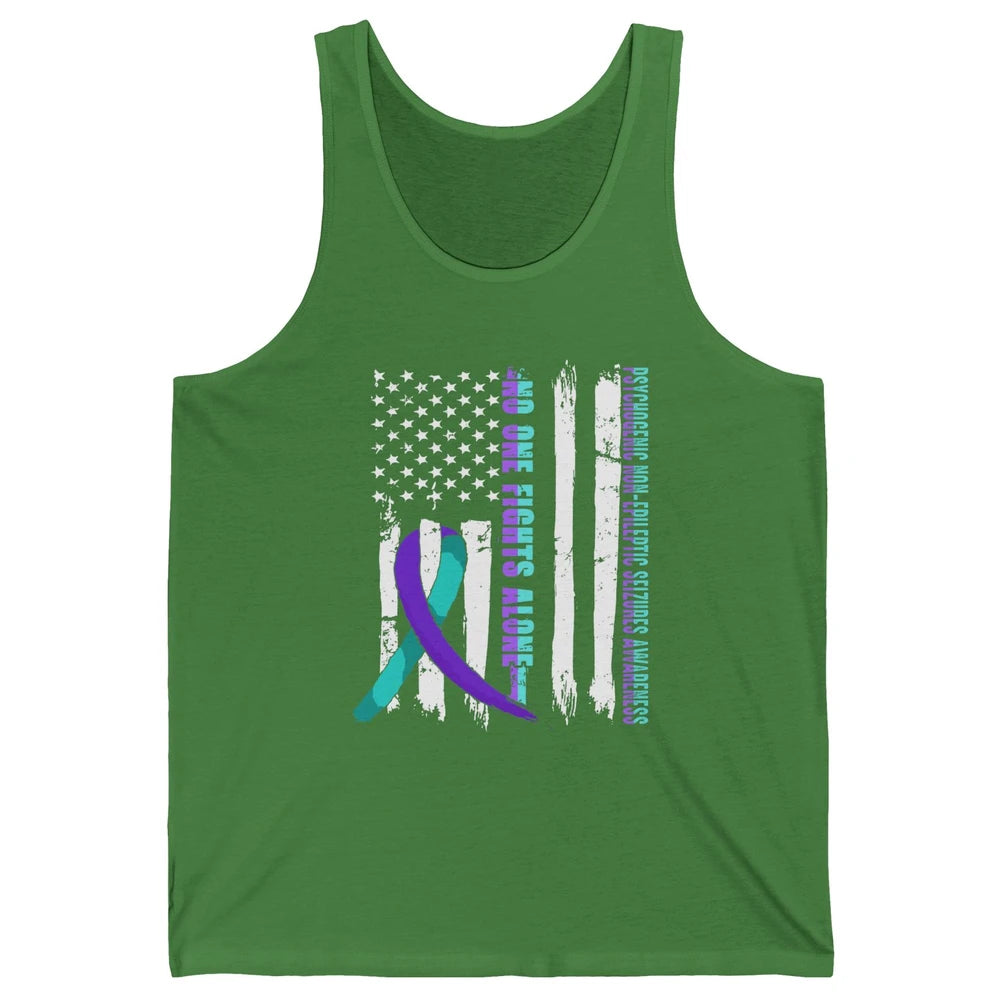 PNES Awareness Purple Teal Ribbon No One Fight Alone US Flag Unisex Jersey Tank