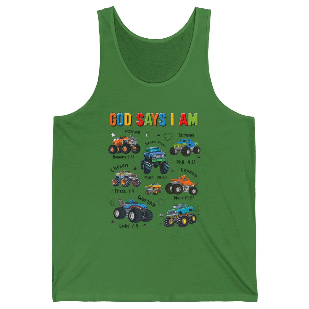 Monster Truck Christian God Say I'm Bible Verse Construction Unisex Jersey Tank