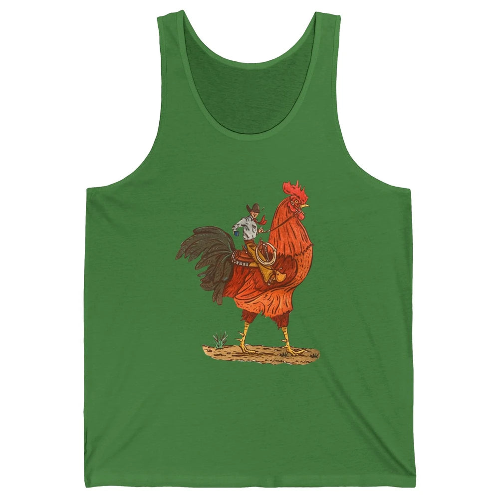 Retro Cowboy Riding Rooster Funny Western Country Cowboy Unisex Jersey Tank