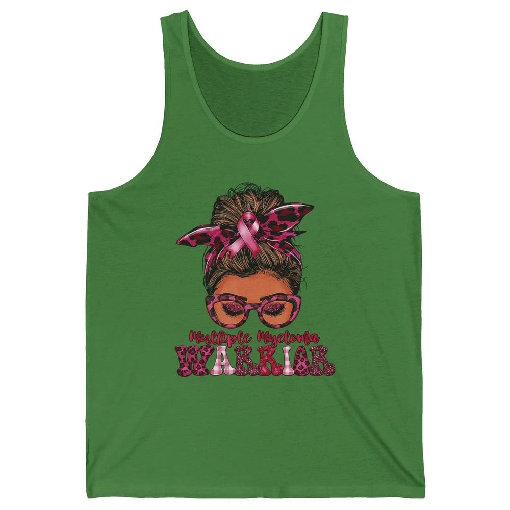 Multiple Myeloma Cancer Warrior Leopard Messy Hair Bun Woman Unisex Jersey Tank