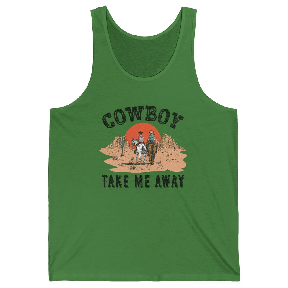Retro Desert Sunset Cowboy Take Me Away Western Country Unisex Jersey Tank