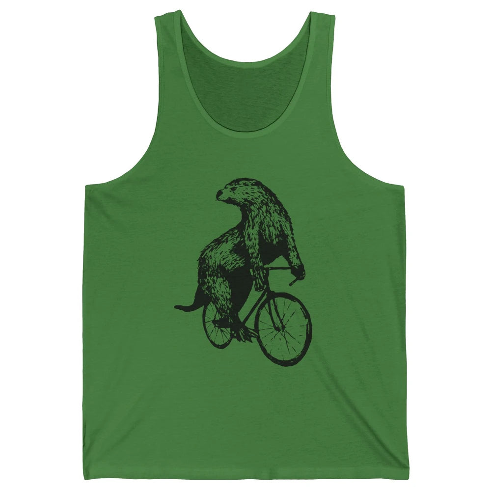 Otter Riding A Bicycle Funny Bike Rider Cute Otters Vintage Unisex Jersey Tank